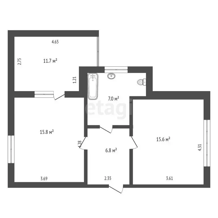 2-комнатная квартира: село Репное, Испанская улица, 7 (58.6 м) - Фото 1