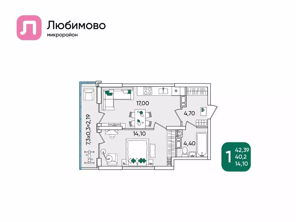 1-комнатная квартира: Краснодар, микрорайон Любимово, 16 (42.39 м) - Фото 0