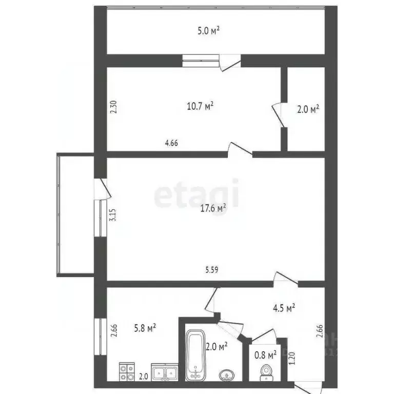 2-к кв. Севастополь ул. Надежды Островской, 16 (46.6 м) - Фото 1