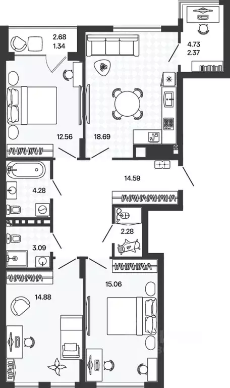 3-к кв. Калининградская область, Гурьевский муниципальный округ, пос. ... - Фото 1