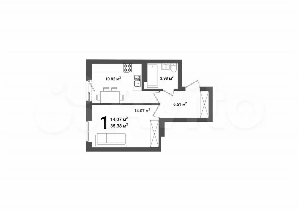 1-к. квартира, 35,6 м, 17/25 эт. - Фото 1