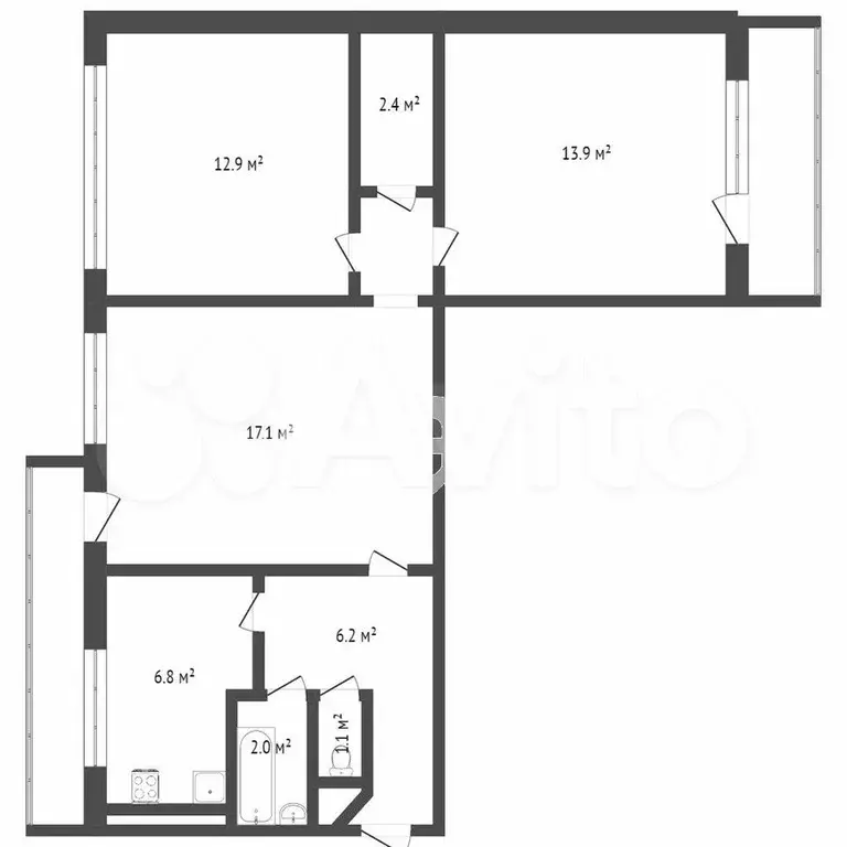 3-к. квартира, 64 м, 9/9 эт. - Фото 0