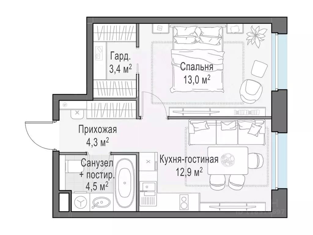 1-к кв. Московская область, Мытищи Белый Grad жилой комплекс (38.0 м) - Фото 1