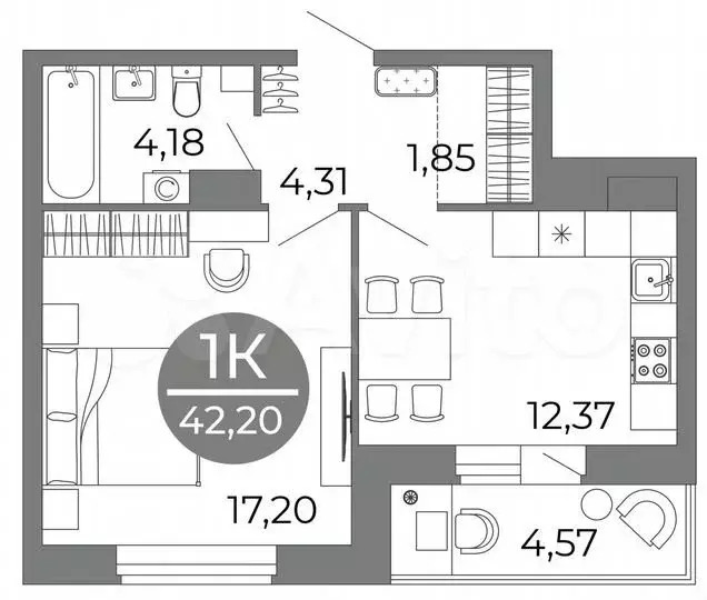 1-к. квартира, 42,2 м, 15/25 эт. - Фото 1