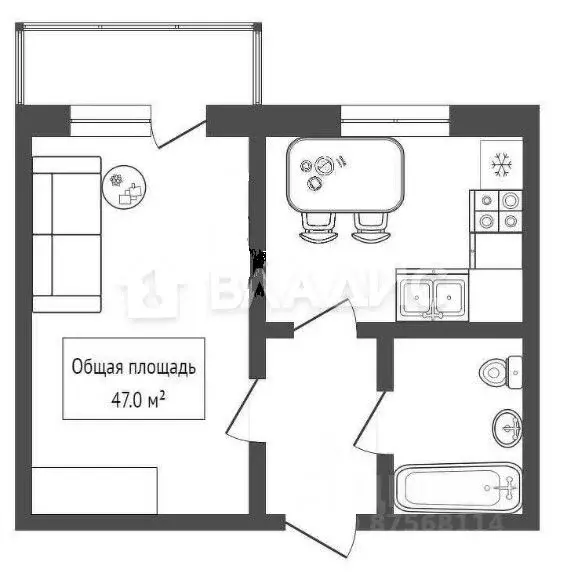 1-к кв. Новосибирская область, Новосибирск Фабричная ул., 65 (47.0 м) - Фото 1