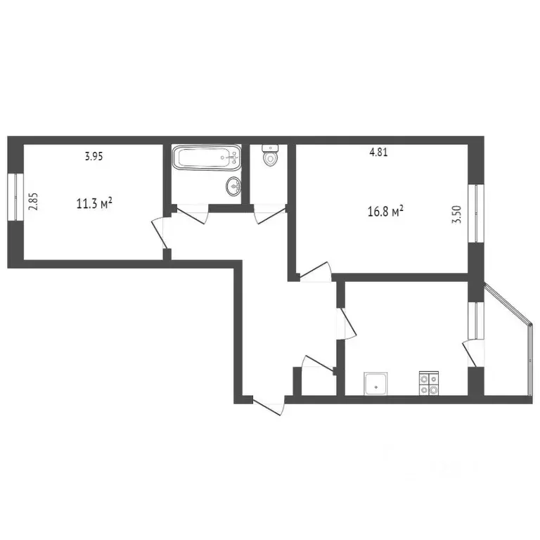 2-к кв. Ханты-Мансийский АО, Сургут ул. Крылова, 41/1 (55.2 м) - Фото 1