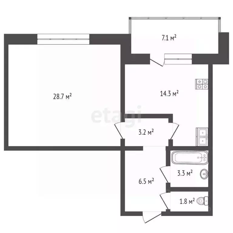 1-к кв. Тюменская область, Тюмень ул. Прокопия Артамонова, 9 (57.7 м) - Фото 2