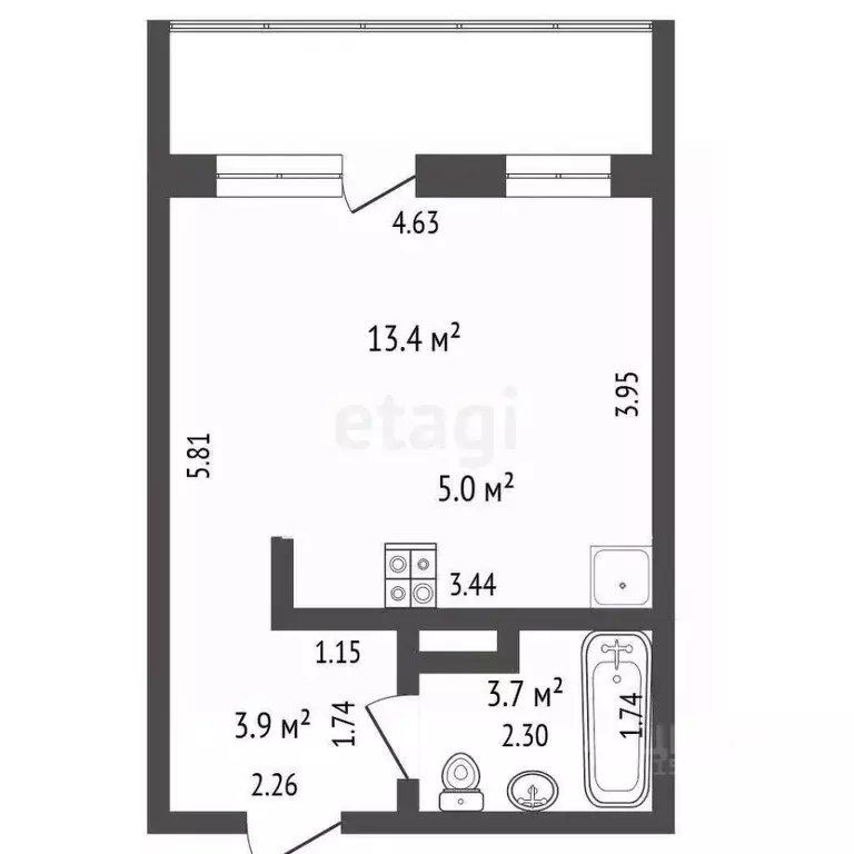 Студия Ямало-Ненецкий АО, Новый Уренгой просп. Губкина, 19 (27.0 м) - Фото 1