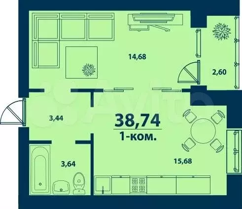 1-к. квартира, 38,7м, 4/5эт. - Фото 0