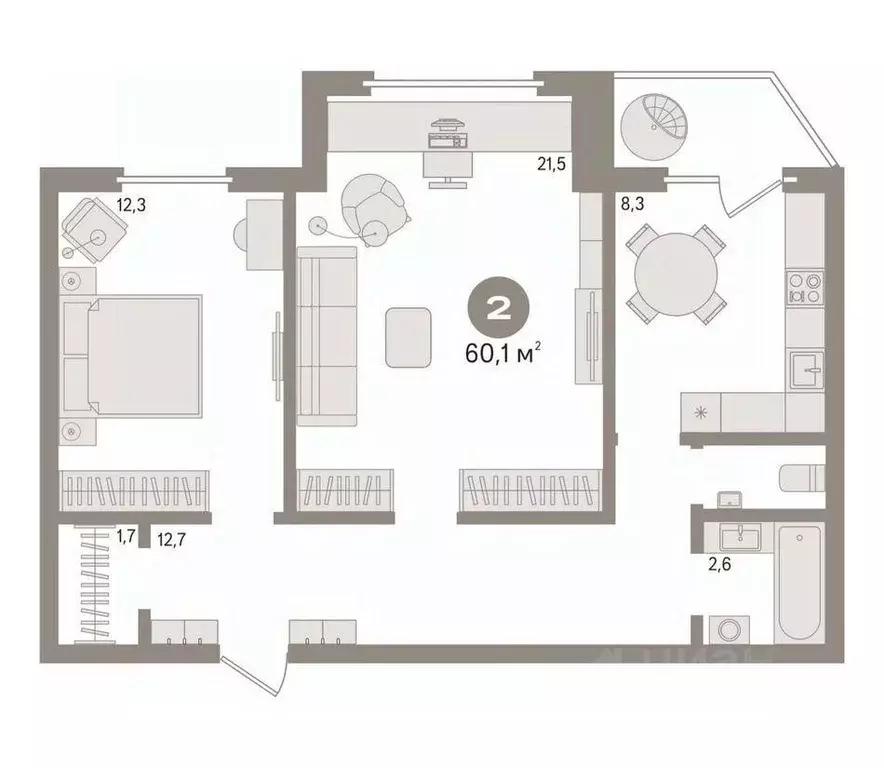 2-к кв. Ханты-Мансийский АО, Сургут ул. Лермонтова, 4 (60.1 м) - Фото 0