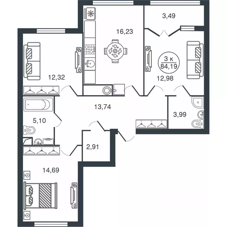 3-к кв. Тверская область, Тверь Бурашевское ш., 60 (84.19 м) - Фото 1