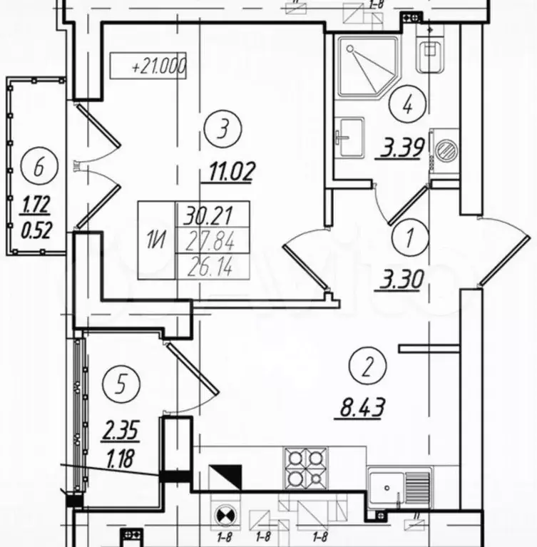 1-к. квартира, 27,8 м, 5/8 эт. - Фото 1