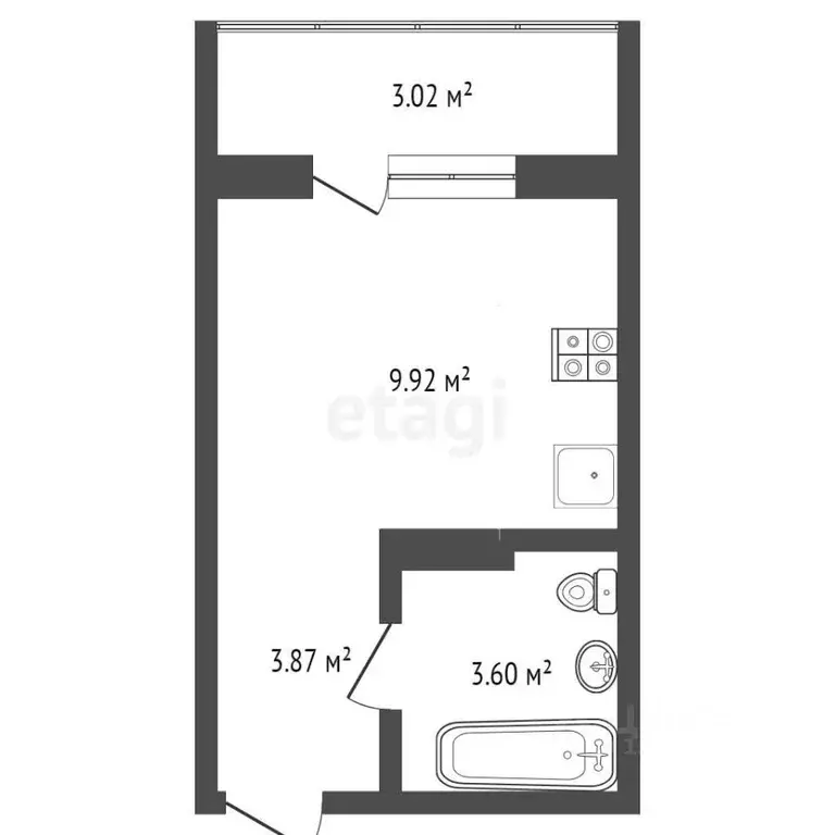 Студия Тюменская область, Тюмень ул. Новоселов, 117 (15.9 м) - Фото 1