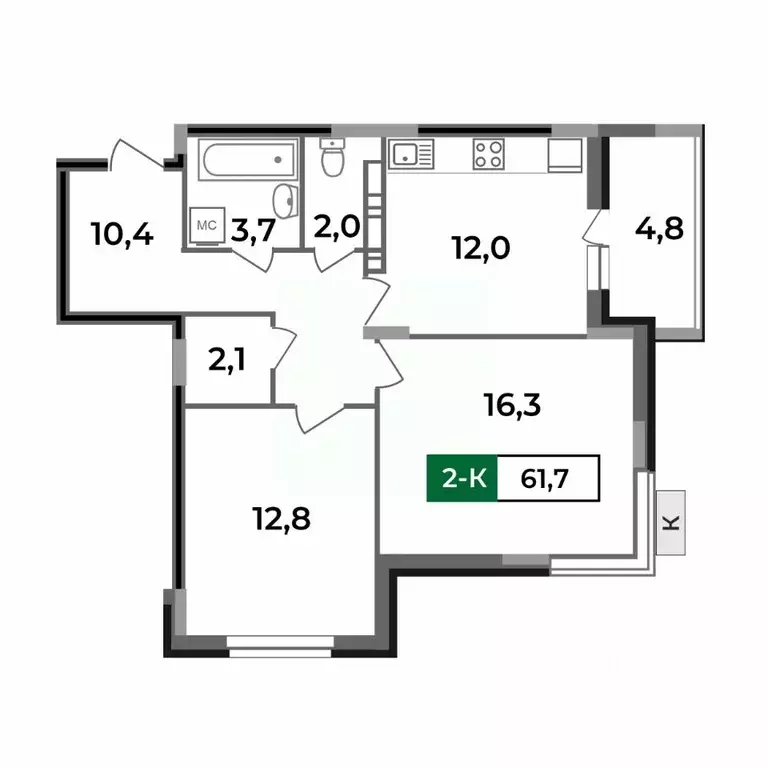 2-к кв. Владимирская область, Ковров Еловая ул., 82 (61.7 м) - Фото 0