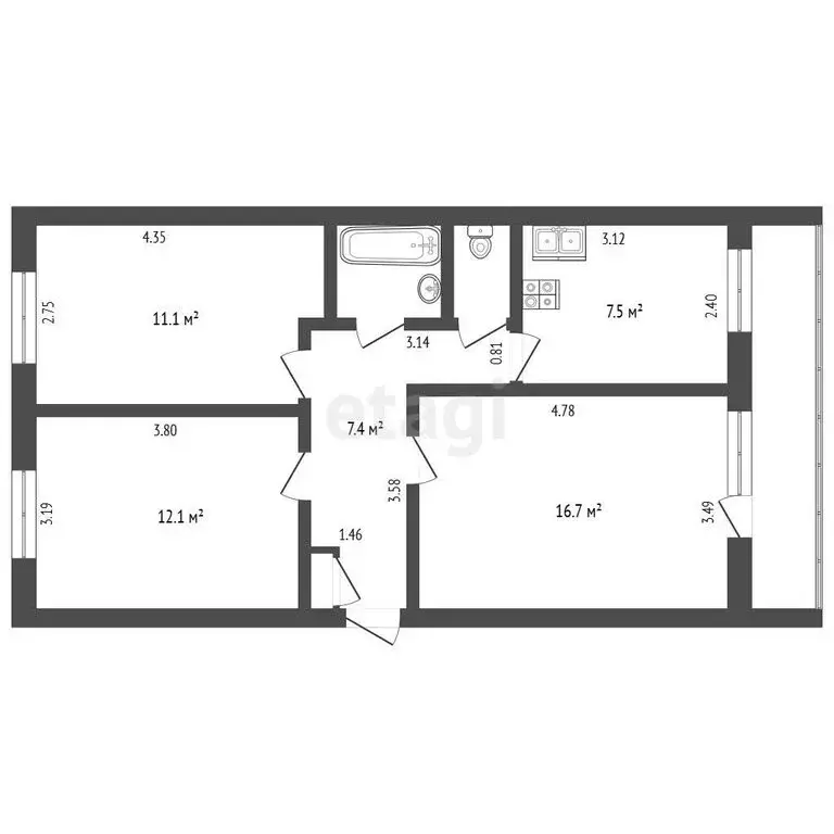 3-комнатная квартира: Чернушка, Коммунистическая улица, 35В (59.3 м) - Фото 2