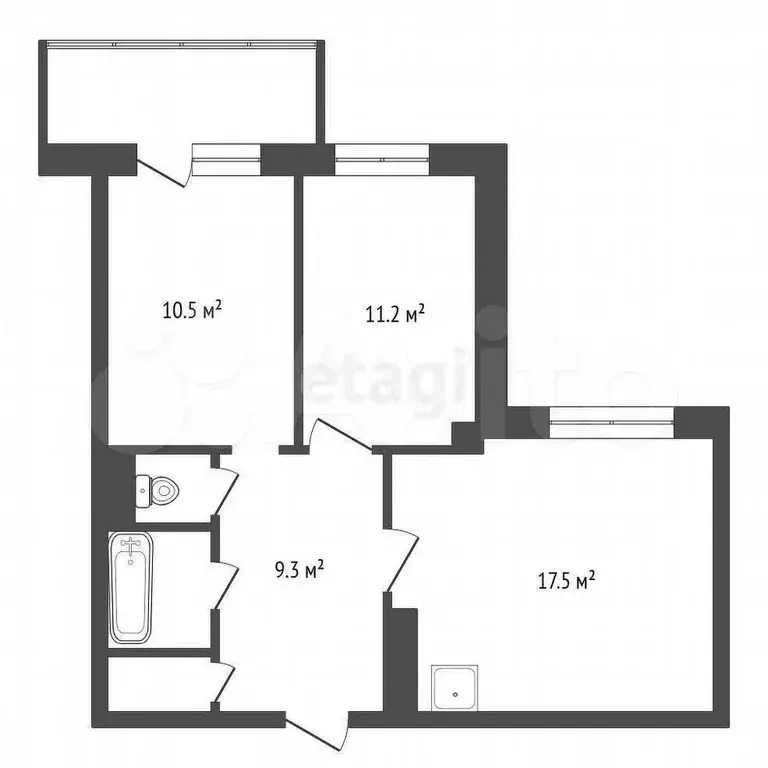 2-к. квартира, 53,5 м, 3/10 эт. - Фото 0