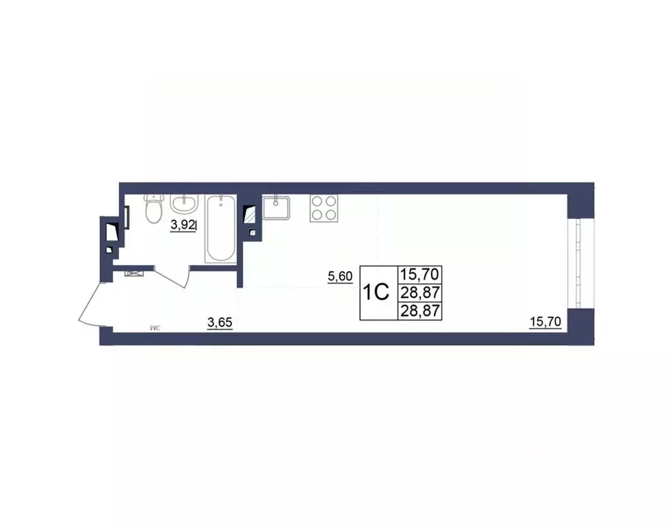 Студия Башкортостан, Уфа Космос жилой комплекс, лит1 (28.74 м) - Фото 1