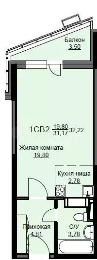 Квартира-студия, 32,7 м, 8/17 эт. - Фото 0
