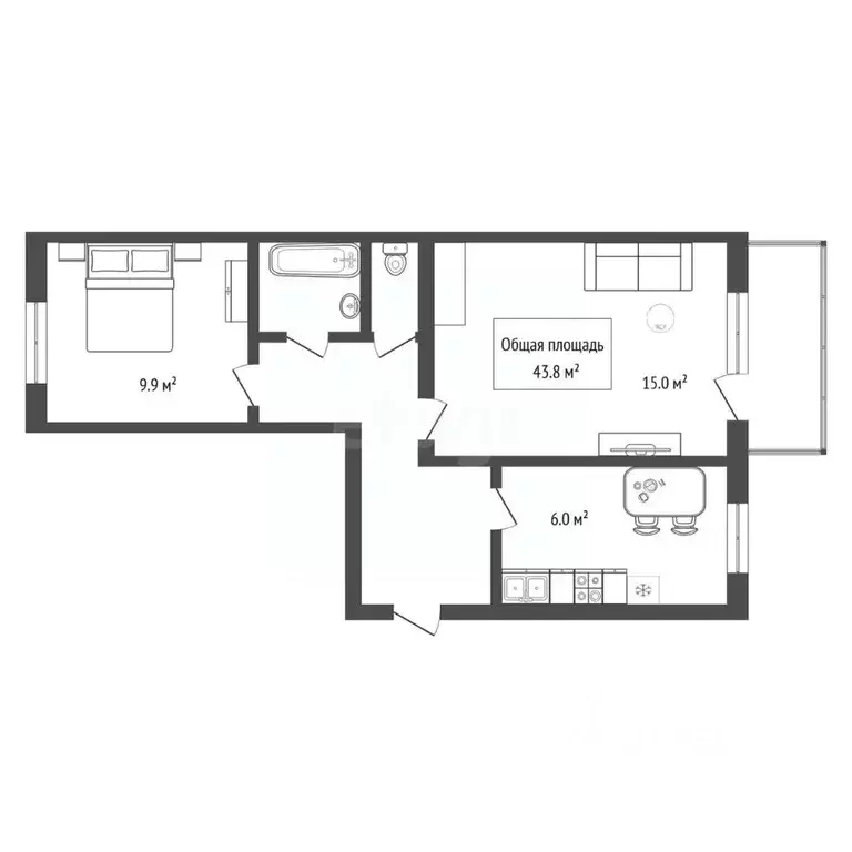 2-к кв. Новосибирская область, Искитим Южный мкр, 40 (43.8 м) - Фото 2