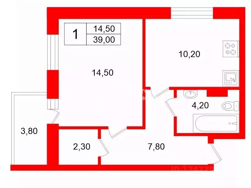 1-к кв. Санкт-Петербург Приморский просп., 52К1 (39.0 м) - Фото 2