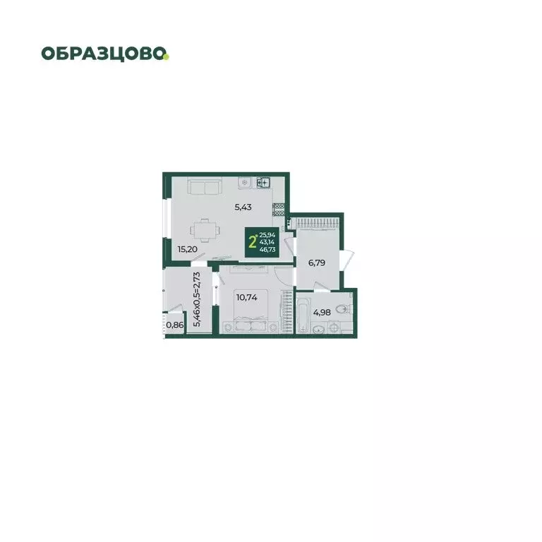 2-комнатная квартира: Краснодар, микрорайон Образцово (46.73 м) - Фото 0