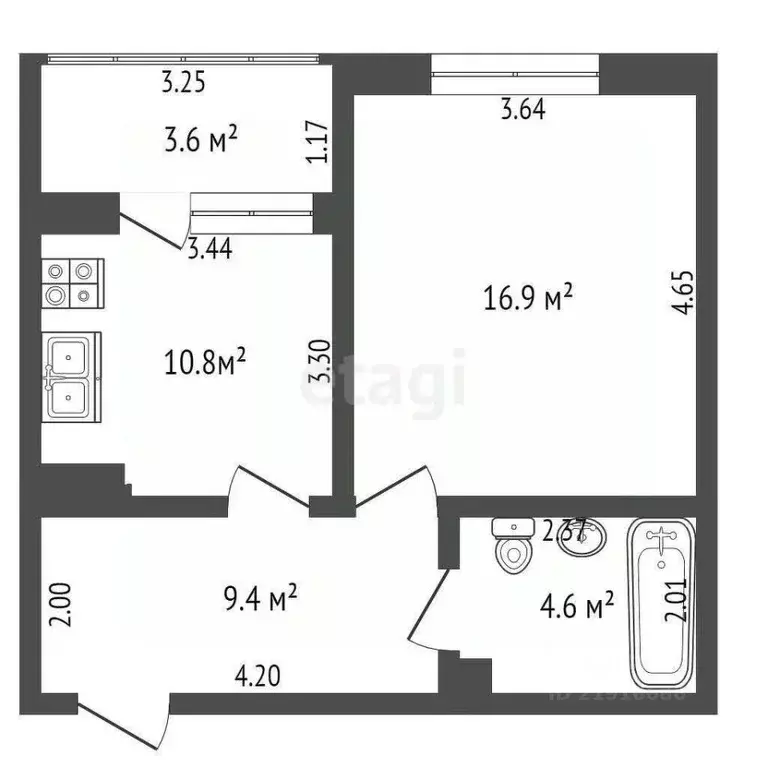 1-к кв. Калининградская область, Калининград ул. Куйбышева, 2 (45.3 м) - Фото 1