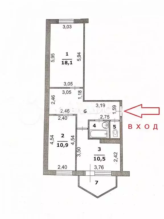 2-к. квартира, 56,8 м, 1/5 эт. - Фото 0
