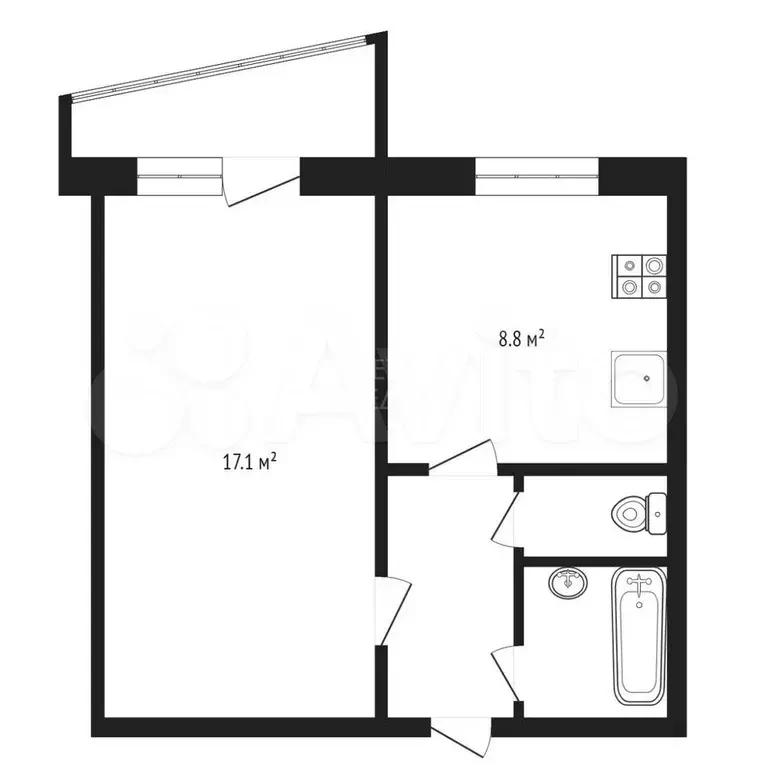 1-к. квартира, 34,4 м, 6/9 эт. - Фото 0