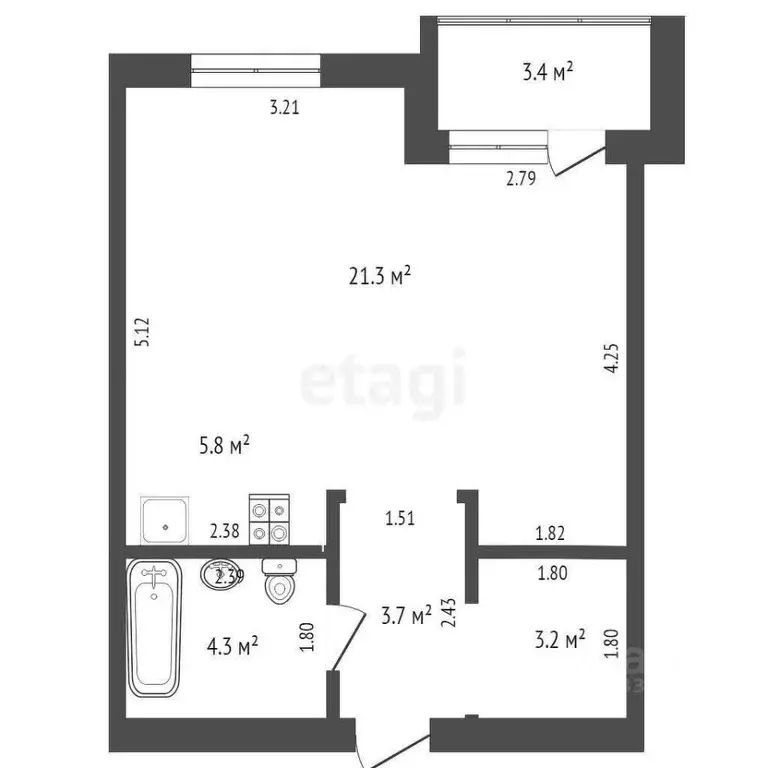 Студия Тюменская область, Тюмень Полевая ул., 105к2 (38.3 м) - Фото 0