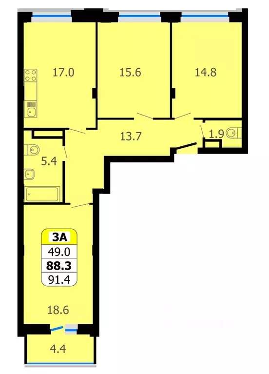 3-к кв. Чувашия, Новочебоксарск Восточная ул., 1к2 (91.4 м) - Фото 0
