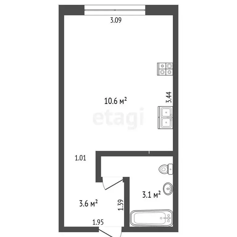 1к в -комнатной квартире (17.3 м) - Фото 1