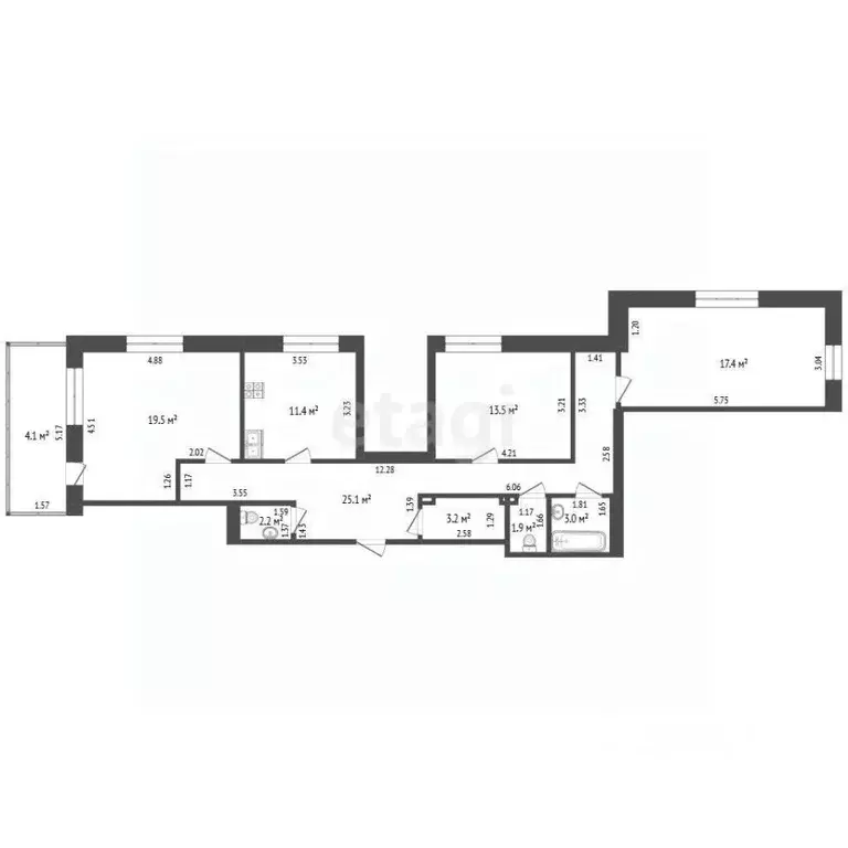 3-к кв. Татарстан, Набережные Челны просп. Раиса Беляева, 50А (97.2 м) - Фото 2