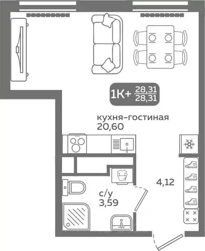 Студия Тюменская область, Тюмень ул. Заполярная, 9/2 (28.31 м) - Фото 0