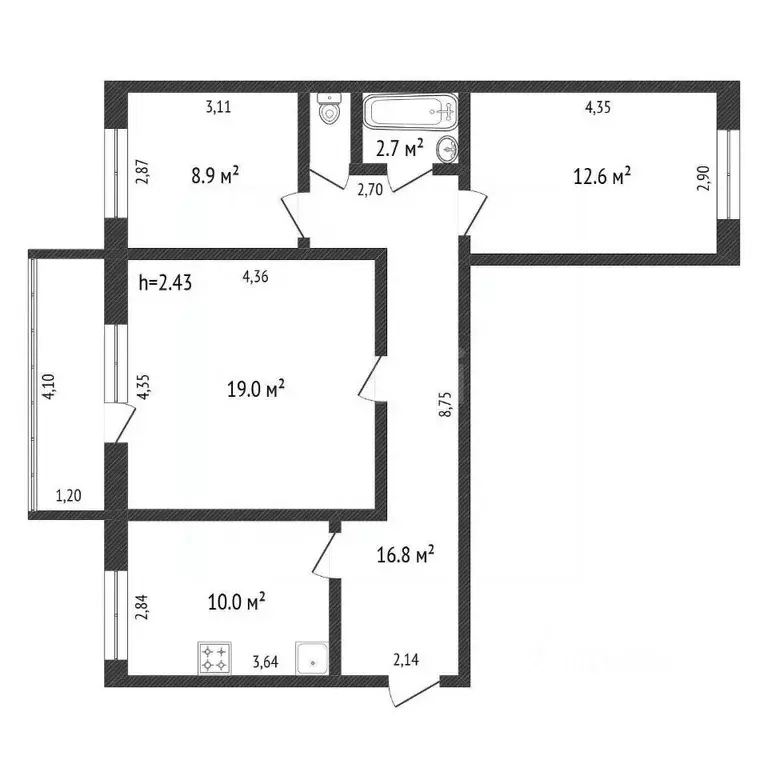 3-к кв. Амурская область, Благовещенск пос. Моховая Падь, ДОС кв-л, 21 ... - Фото 2