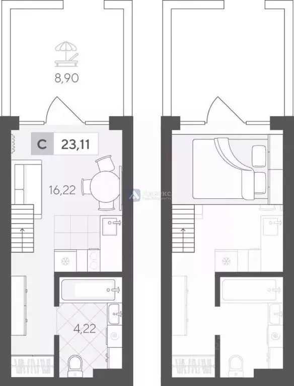 Студия Тюменская область, Тюмень ул. Сергея Корепанова, 34 (29.34 м) - Фото 1
