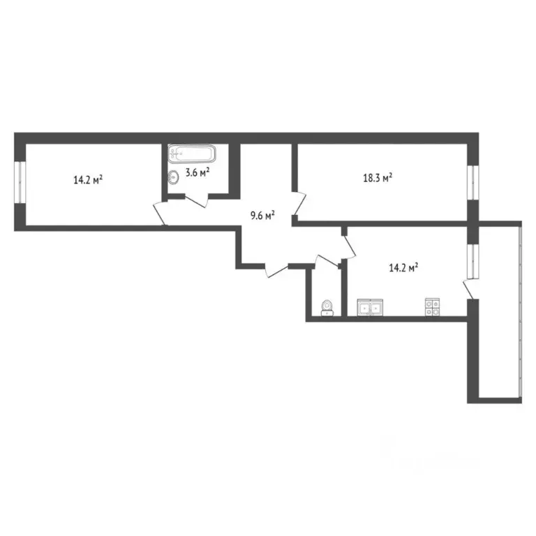 2-к кв. Тюменская область, Тюмень ул. Самарцева, 3 (64.0 м) - Фото 2