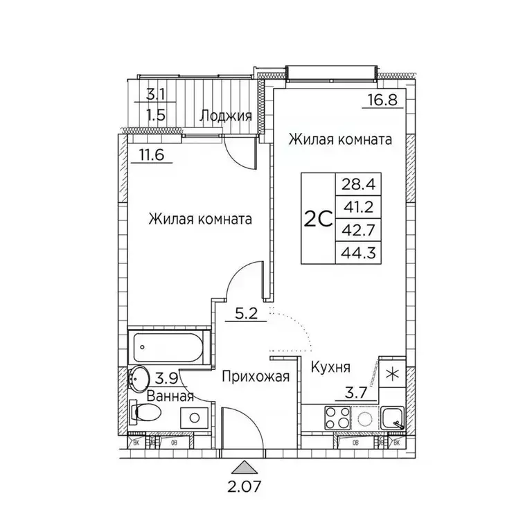 2-к кв. Приморский край, Владивосток ул. Расула Гамзатова, 7к3 (44.3 ... - Фото 1