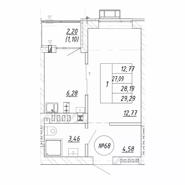 1-к кв. Калининградская область, Зеленоградск  (34.56 м) - Фото 1