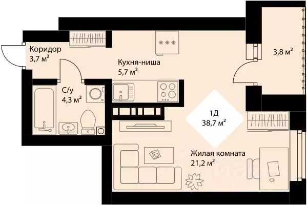 1-к кв. Свердловская область, Екатеринбург Эльмаш жилрайон, Веер Парк ... - Фото 0