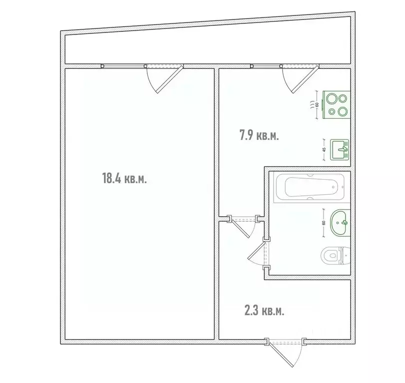1-к кв. Омская область, Омск Пригородная ул., 5 (35.3 м) - Фото 2