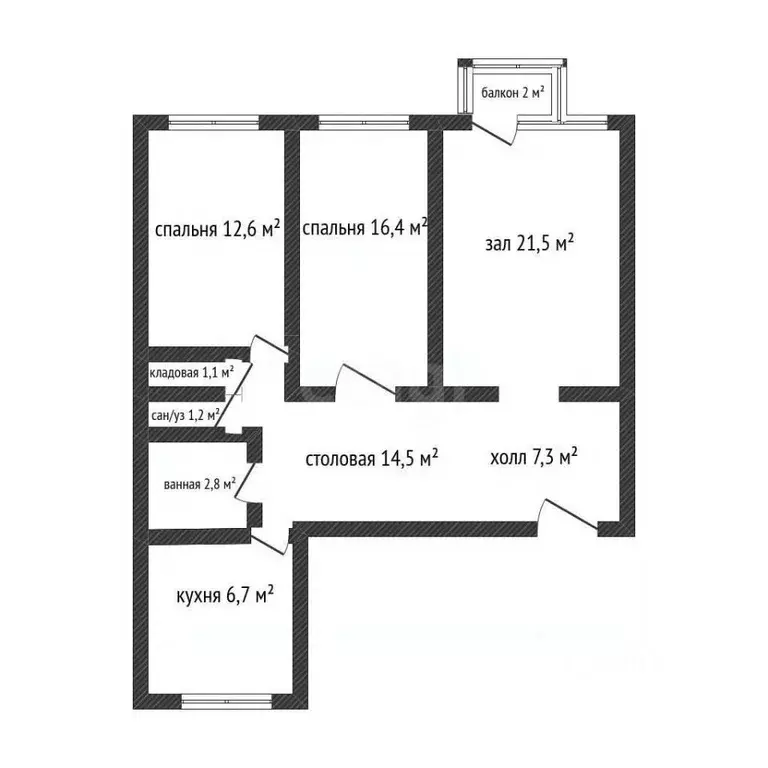 3-к кв. Адыгея, Майкоп Краснооктябрьская ул., 63 (84.1 м) - Фото 2