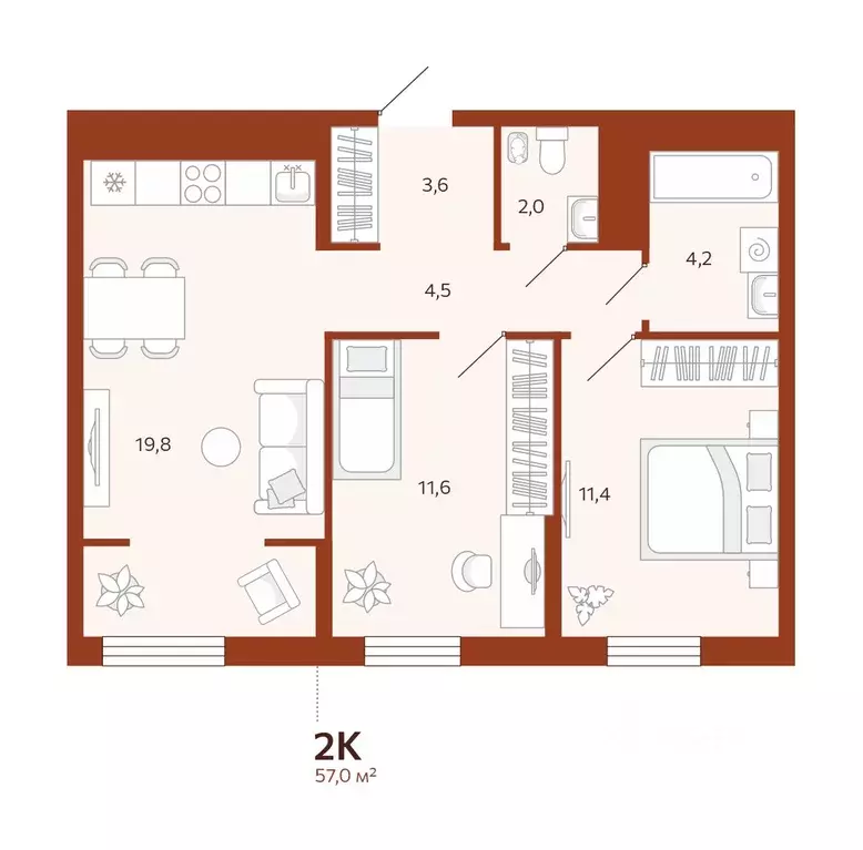 2-к кв. Тюменская область, Тюмень ул. Новаторов, 30 (57.0 м) - Фото 0