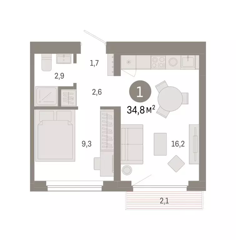1-к кв. Новосибирская область, Новосибирск Лебедевский кв-л, 1/4 (34.8 ... - Фото 2