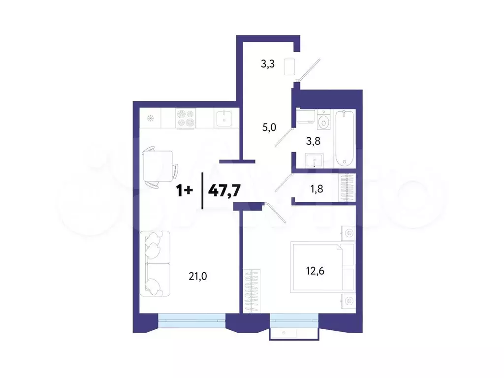 1-к. квартира, 47,7 м, 20/25 эт. - Фото 1