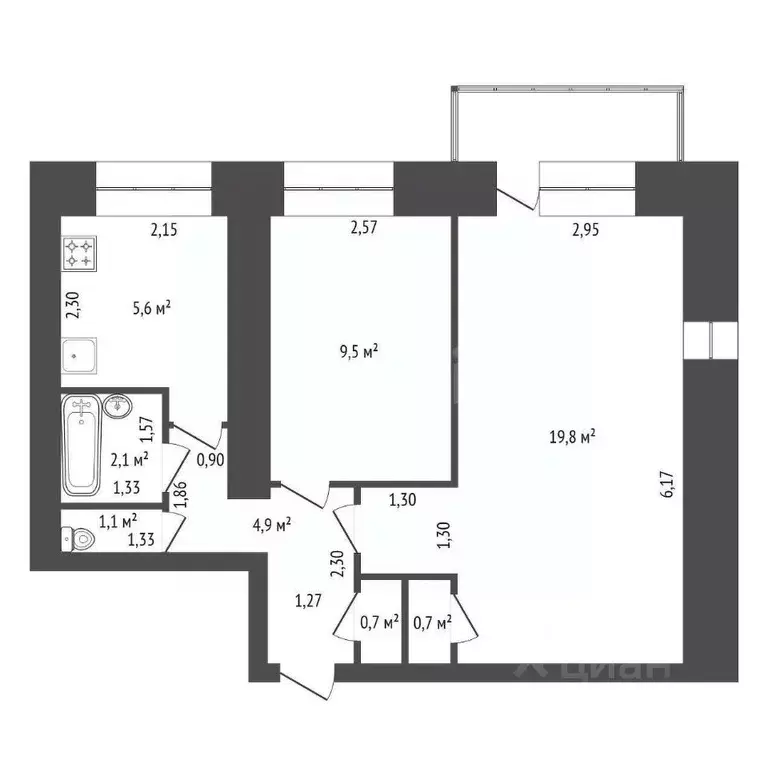 2-к кв. Башкортостан, Уфа ул. Блюхера, 14 (44.4 м) - Фото 2