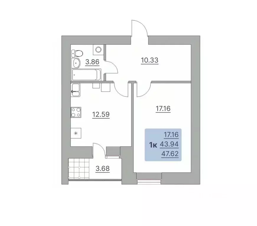 1-к кв. Тверская область, Тверь бул. Гусева, 60 (47.62 м) - Фото 1