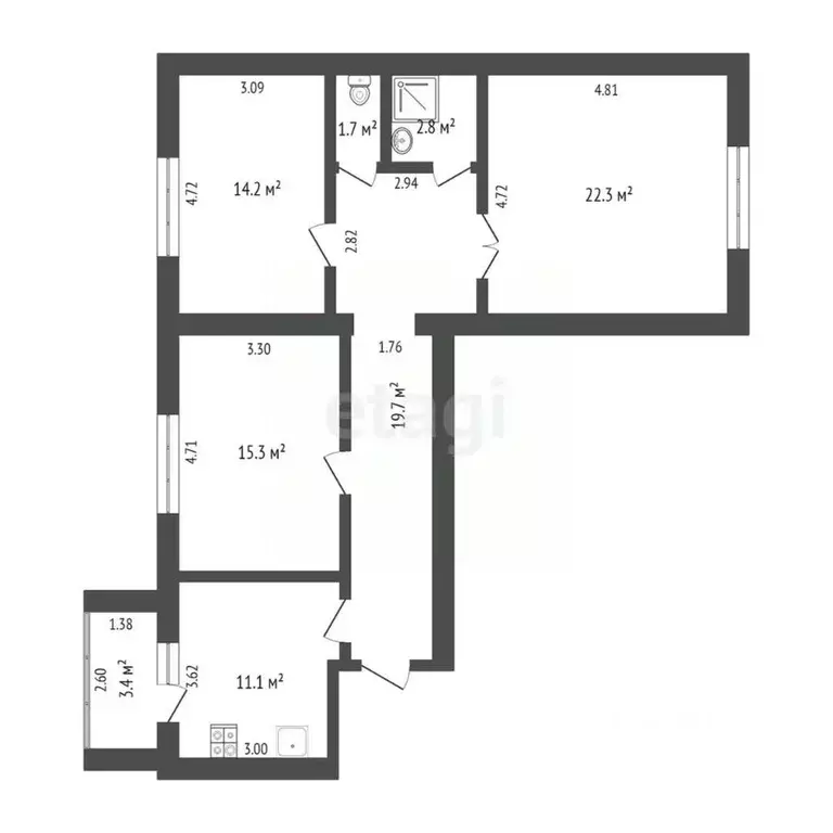 3-к кв. Башкортостан, Стерлитамак ул. Ивлева, 11А (87.1 м) - Фото 2