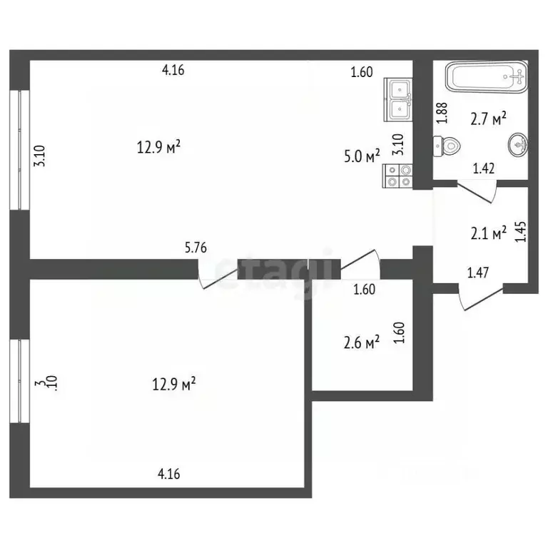 2-к кв. Крым, Щелкино Ленинский район, 1-й мкр, 3 (38.2 м) - Фото 2