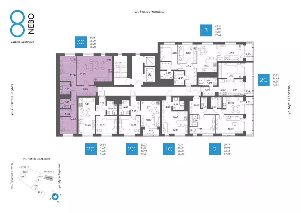 3-к кв. Башкортостан, Уфа Глумилино-1 мкр, 8-е Небо жилой комплекс ... - Фото 1