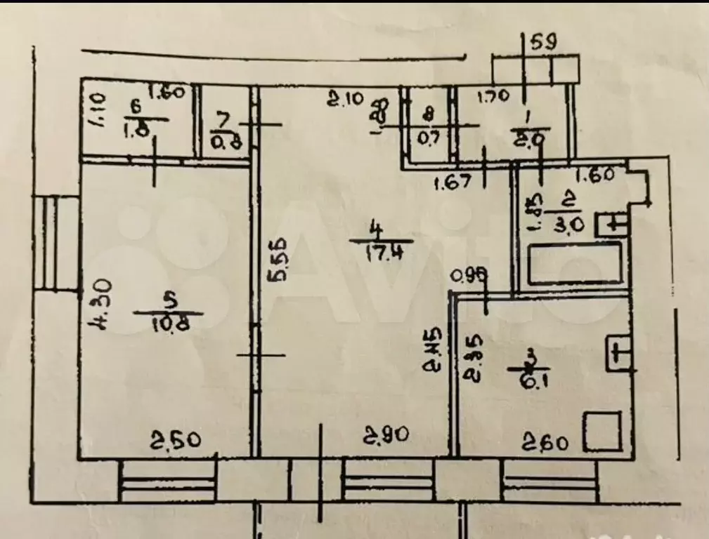 2-к. квартира, 43,4 м, 4/5 эт. - Фото 0